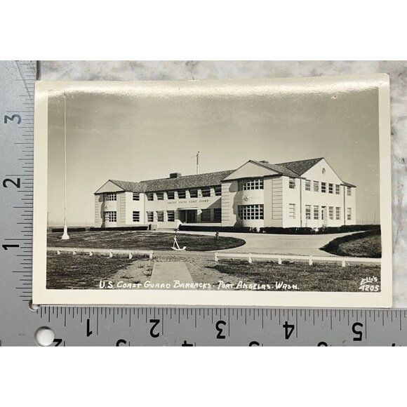 US Coast Guard Barracks RPPC Postcard Vintage Port Angeles WA 1930s - Picture 2 of 6